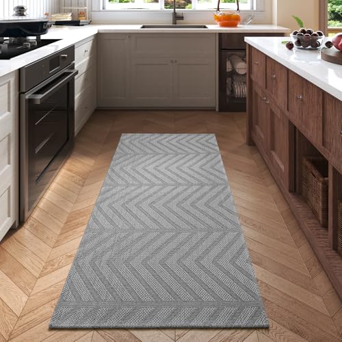 2x4 Ft Boho Runner Rug, Washable Non Slip Hallway Runner for Kitchen, Low Profile Laundry Room Mat, Easy Clean Woven Carpet for Entryway Narrow Space, Grey - color: Grey-c, size: 2' x 4'