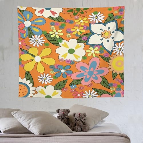 Retro 70s Floral Tapestry,Hippie Spring Groovy Flower Power Flower Boho Print Wall Hanging Neutral Home Decor Art for Living Room Bedroom Dorm 40"x30" - color: Hippie Floral-1, size: W40xL30in