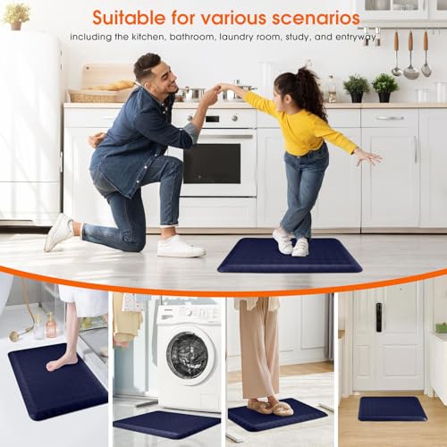 4/5 Inch Extra Thick Kitchen Mats for Floor,Non Slip Anti Fatigue Kitchen Rugs,Waterproof Stain Resistant Sink Mat,Cushioned Standing and Comfort Mats for Office (17"x24" Blue) - color: Blue, size: 24"L x 17"W x 0.8"Th