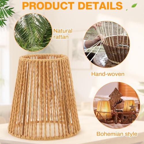 Riakrum 6 Pcs Chandelier Lamp Shades Set Small Lamp Shade for Pendant Wall Ceiling Lights Candle Bulbs Clip on Fitter Lampshade (Rattan,Brown) - color: Brown, size: Small - Rattan