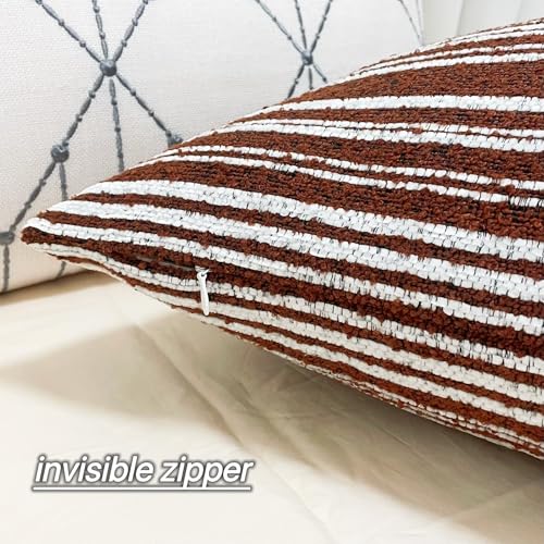 Slow Cow Boho Chenille Textured Woven Stripe Throw Pillow Covers Decorative Cushion Cover Square Pillow Cover Accent Neutral Pillowcase 18 x18 Rust - color: Rust, size: 18" x 18" (Pack of 1)