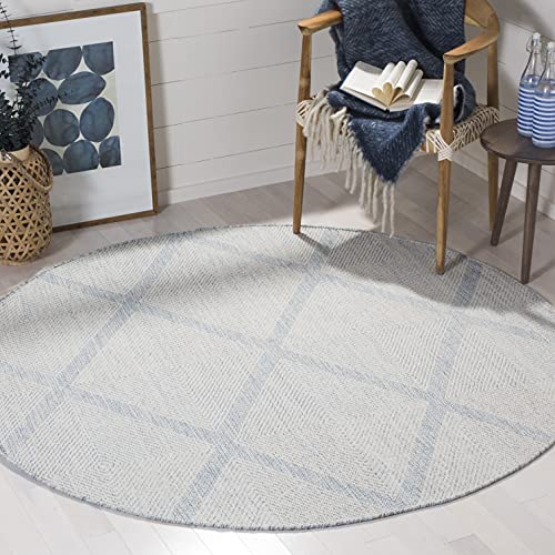 SAFAVIEH Montauk Collection 4' Round Light Blue MTK821B Handmade Cotton Entryway Foyer Living Room Bedroom Kitchen Area Rug - color: Light Blue, size: 4' (Round)