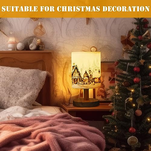 VIHOSE Christmas Table Lamp Indoor Vintage Lamp Shades Small Christmas Lamp Shade Linen Fabric Nightstand Shade Lamp Santa Night Light Christmas Desk Decorations for Bedroom Home Decor - style: Xmas Tree
