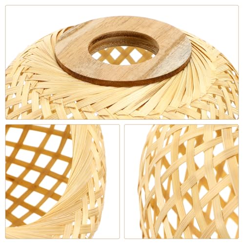 GANAZONO Woven Bamboo Lamp Shade 7.67X7.67X6.10In Rustic Pendant Light Cover Hanging Ceiling Light Lampshade for Home Decor Eye Protection Easy Installation