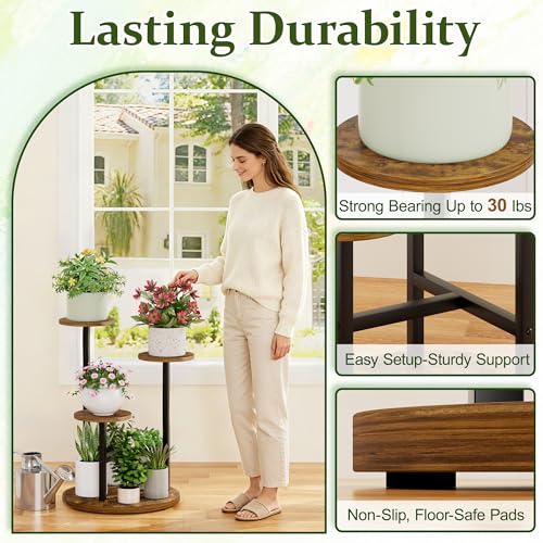 3 Tiers Wood Plant Tables Indoor Plant Stand Tall Metal Wood Plant Shelf Outdoor Indoor Plant Table Rack Tiered Plant Stand Garden Accessories for Living Room Balcony Patio - BlackRound - color: BlackRound, size: 3-tiers