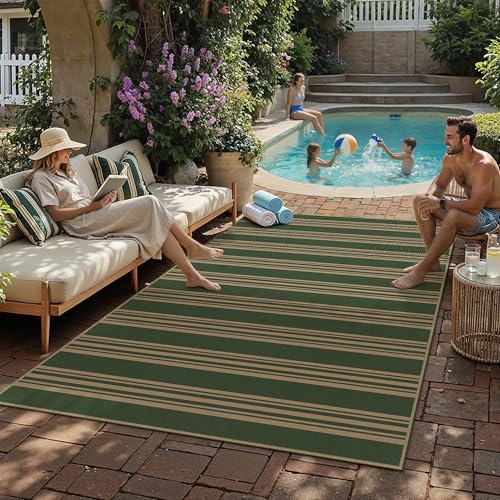 PureCozy Striped Easy Jute Rug 6x9 Green Living Room Carpet Washable Non Slip Bedroom Office Rug Farmhouse Neutral Non Shedding Indoor Outdoor Large Carpet for Kitchen Dining Room - color: Green/Striped, size: 6' x 9' (Rectangular)