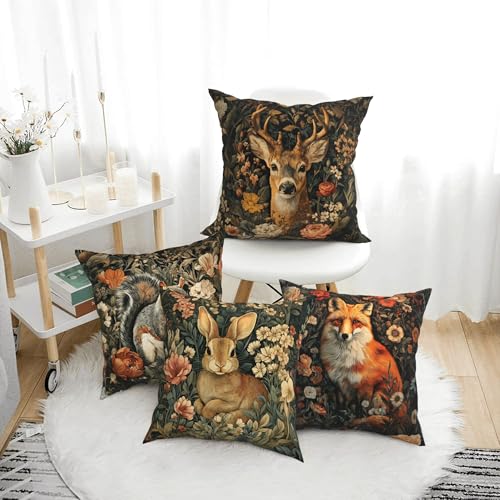Vintage Animals Throw Pillow Covers 18 X 18 Inch Set of 4 Decorative Cushion Cover Home Decor for Sofa Chair Couch Bedroom Living Room - color: Vintage Animals