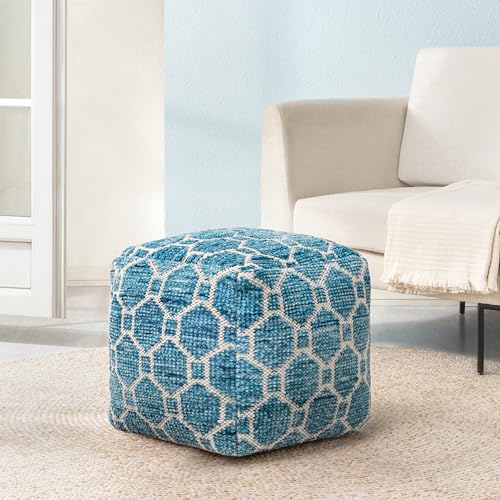 Anji Mountain Pouf Ottoman Foot Rest, Handmade Ottoman Pouf, Comfortable Foot Stool, Decorative Floor Seating for Living Room Decor, Bedroom & Home Décor Accent - Blue - color: Blue
