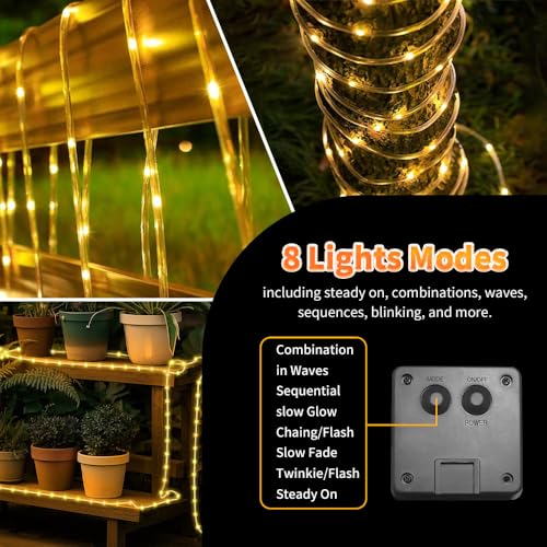 LairtPOW Solar Rope Light 3 Pack 39 FT 100 LEDs IP65 Waterproof Outdoor LED ‎Solar Outdoor Lights for Party Garden Yard Home Wedding Christmas Halloween Holiday Tree Decoration Lighting(3 Pack) - color: Warm White, size: 100 LED 3 PACK