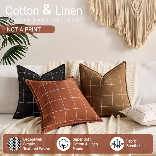 20x20 Terracotta Boho Plaid Throw Pillow Cushion Covers Set of 2, Modern Farmhouse Decorative 20 x 20 Rust Pillow Covers, Minimalist Home Decor Burnt Orange Chenille Throw Pillows for Couch Sofa - color: Terracotta Plaid Set of 2, size: 20" x 20" (Pack of