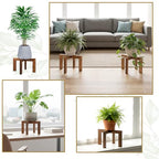 2 Pack Wood Plant Stand, Indoor Outdoor Sturdy Brown Flower Pot Holder Modern Plant Shelf Rattan Flower Plants Stool Elegant Home Decor for 5-18 Inch Pots Patio Variety Pots Easy Assembly
