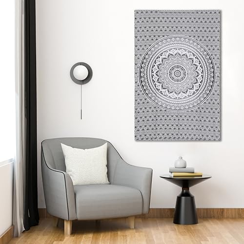 THE ART BOX Grey Black Cotton Tapestry Mandala Wall Hanging – Tapestry for Bedroom – Boho Room Decor – Small Aesthetic Tapestry 30x40 Inches - color: Grey and White, size: 30"L x 40"W