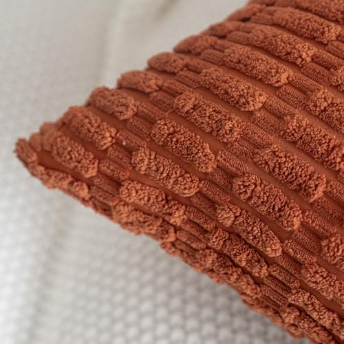 Pack of 2 Burnt Orange Corduroy Decorative Pillow Covers 18x18 Inch Soft Boho Striped Throw Pillow Covers Modern Farmhouse Home Decor for Summer Sofa Living Room Couch Bed - color: Burnt Orange, size: 18" x 18" (Pack of 2)