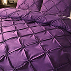 Feelyou Pintuck Duvet Cover Set Queen Size Purple Pinch Pleat Duvet Cover Tufted Design Bedding Set Zipper Soft Polyester Comforter Cover with 2 Pilllow Shams, Solid Geometric 3 Pieces - color: Purple, size: Queen