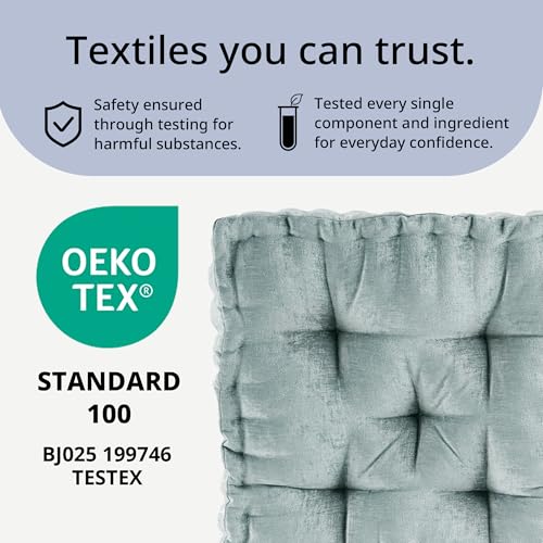 Intelligent Design Floor Pillow - Shredded Foam Filled Meditation & Yoga Cushion, Chenille Tufted, Handsewn Scalloped Edge, Oeko-TEX Certified, Azza, 20" x 20" x 5" Aqua - color: Aqua