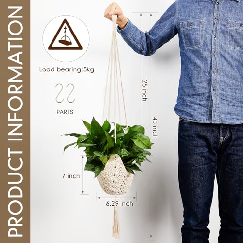 Shappy 3 Pack Boho Macrame Plant Hanger, Large Hanging Planter Plant Holder Pot Hanger Hanging Basket Wall Planters, Plants Lover Gift for Indoor Garden (Classic,Cream) - color: Cream, size: Classic