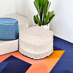 REDEARTH · UNSTUFFED Pouf Ottoman Cover Boho Textured Storage Cube Poof, Farmhouse Accent Pouffe Footrest for Living Room, Bedroom, Nursery, kidsroom, Nook; 100% Cotton (18x18x18; Natural)