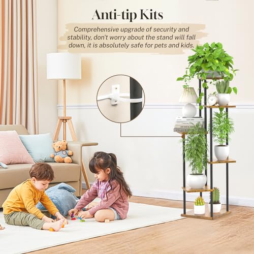 Oppro 6 Tier Tall Plant Stand Indoor Outdoor, Large Wood Metal Planter Shelf Holder for Narrow Corner, Sturdy Vertical Multiple Flower Orchid Pot Decorative Rack for House Living Room Bedroom Office, Rustic Black - color: Black-6 Tier