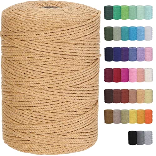 Cotton Macrame Cord 3mm 328yards Natural Colored Macrame Supplies, Soft Craft Cotton Rope for Plant Hanger Wall Hanger Dreamcatcher (Latte) - color: Latte, size: 3mmx328Yards