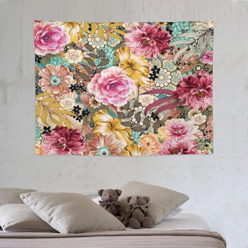 Houselerax Boho Vintage Floral Tapestry Wall hanging,Bohemian Blossom Colorful Mandala Flower Tapestries, Botanical Spring Multi Color Tapestry for Bedroom Home Hippie Wall Decor 40"x30" - color: Boho Floral-5, size: W40xL30in