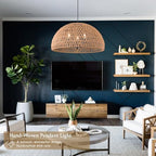 24" Brown Woven Pendant Light Boho Chandelier Dome Rustic Farmhouse Chandelier Wicker Pendant Light Rattan Light Fixture for Dining Room Living Room Bedroom Kitchen Island Foyer(Bulb Incl) - color: 24" Natural