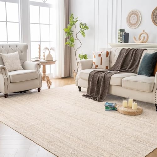 Shatex Burlap Rug 5x7ft, Handmade Braided 100% Natural Jute Rug for Bedroom & Living Room, Off-White - color: Off-white, size: 5' x 7' (Rectangular)