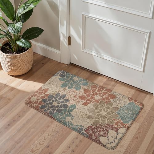 GENIMO Kitchen Mats for Floor, Kitchen Rugs Non Slip Washable Sets of 2, Waterproof Cushioned Anti Fatigue Mat, Floral Runner Rug for Laundry, Sink, Office, Home, 17.3"x59"+17.3"x30", Red - color: Red, size: 17.3"x59"+17.3"x30"