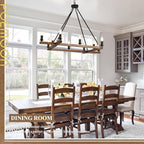 Rustic Oak Wooden Square Chandelier 10-Light L53'' Farmhouse Unique Rectangular Candle Chandelier Long Ceiling Pendant Lighting for High Ceiling Living Dining Room Foyer Kitchen Island, E12 - color: Golden Oak, size: 53 inches
