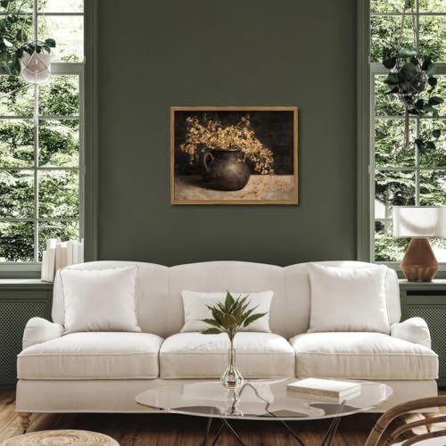 Framed Vintage Floral Wall Art, 3D Textured Sandstone Dark Still Life Flowers Wall Decor Paintings, Rustic Botanical Pictures Prints Aesthetic Home Decor for Living Room Bedroom 12x16 inch - color: Dark, size: 16"L x 12"W