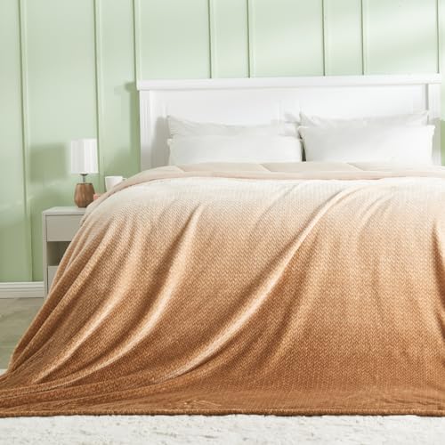 NEWCOSPLAY Super Soft Throw Blanket Ombre Brown Premium Silky Flannel Fleece Leaves Pattern Lightweight Bed Blanket All Season Use (Ombre Brown, Throw(50"x60")) - color: Ombre Brown, size: Throw(50"x60")