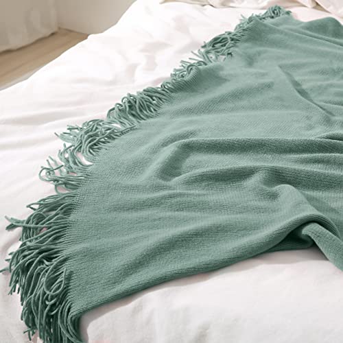 Homiest Decorative Knitted Throw Blanket with Fringe, Lightweight Acrylic Knit, Soft & Cozy Tassel Blanket for Couch, Sofa, Bed (Sage Green, 50 x 60 Inch) - color: Sage Green, size: 50" x 60"