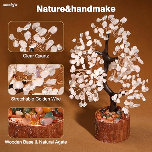 Clear Quartz Crystal Tree of Life for Home, Office, and Desk Decor，Handmade Bonsai for Clearity, Healing Crystals Money Tree，Perfect Concentration Gifts for Mom and Sister Friend - color: White