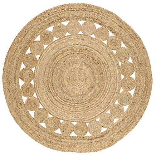 SAFAVIEH Area Rug 5' Round - Natural Fiber Collection - Natural Brown, Handmade Jute, Boho Farmhouse Braided Design (NF364A) - color: Natural, size: 5' (Round)