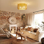 Rattan Ceiling Light Fixture, 3 Light Bohemian Modern Woven Ceiling Light, Boho Flush Mount Ceiling Light for Bedroom Living Room Dining Room, Bulb NOT Included - color: Gold, size: 3-Light-Round