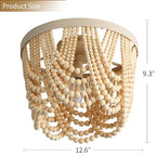 Bohemian Wood Beaded lamp 3-Light recessed Mounted Ceiling lamp Primary Color Antique Rustic mini Chandelier for Dining Room, Bedroom, Girl Room，Nursery, Hallway, Entrance, Passageway - color: Natural