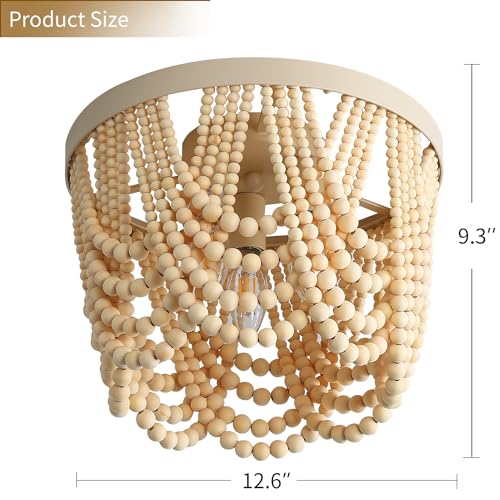 Bohemian Wood Beaded lamp 3-Light recessed Mounted Ceiling lamp Primary Color Antique Rustic mini Chandelier for Dining Room, Bedroom, Girl Room，Nursery, Hallway, Entrance, Passageway - color: Natural