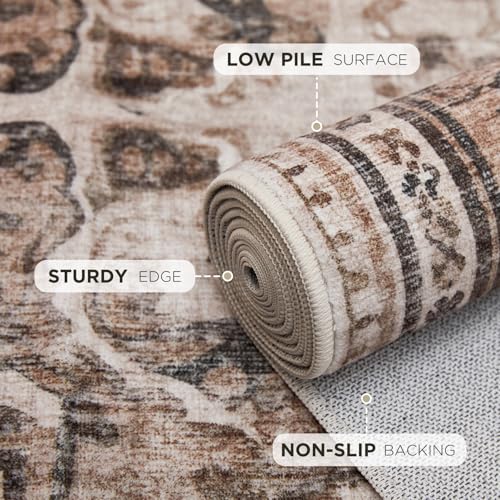 Joydeco 3x5 Area Rugs Vintage for Living Room, Light Coffee | Non Slip Machine Washable Low Pile for Living Room Bedroom Dining Room Home Office Pet & Child Friendly - color: Light Coffee, size: 3' x 5' (Rectangular)