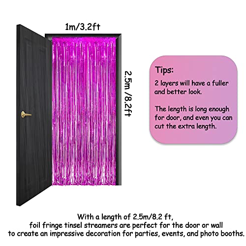 Magenta Tinsel Curtain Party Backdrop - GREATRIL Foil Fringe Curtain Photo Booth Streamers for Bachelorette Party Engagement Bridal Shower 2 PCS - color: Magenta