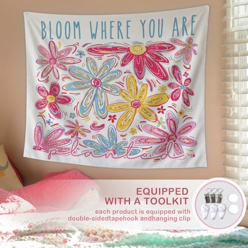 Lacama Cute Inspirational Tapestry, Pink Flower Tapestry Decorative for Teen Girls Room Bedroom College Dorm Apartment, College Dorm Decor, Bloom Where you are Blanket for Friend 50x60 Inches - color: bloom where you are