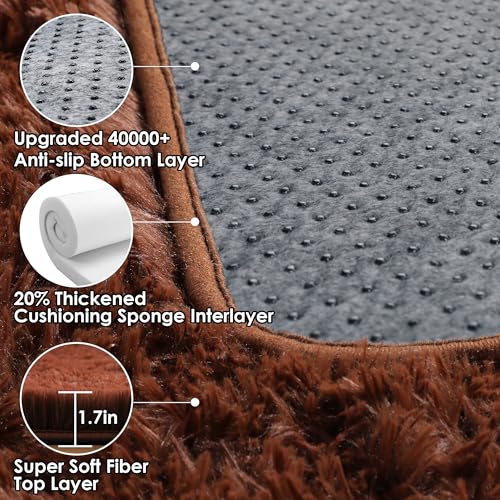 ONASAR Brown Runner Rugs for Bedroom Living Room, Fluffy 2x6 Bedside Hallway Area Rug, Ultra Soft Plush Furry Faux Fur Non Slip Floor Carpet for Nursery Kids Dorm Closet Home Decor - color: Brown, size: 2' x 6' (Runner)