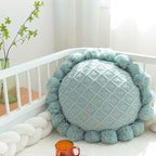 Acrylic Knitted Round Throw Pillow Knitting Bohemian Circular Cushion Pillow with Knit Handmade Pompoms Decorative Turquoise Green, Diameter 18inches - color: Turquoise Green