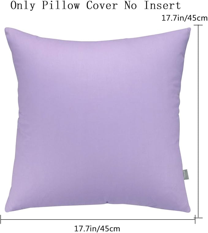 Thmyo 4-Pack 100% Cotton Comfortable Solid Decorative Throw Pillow Case Square Cushion Cover Pillowcase Sublimation Blank Pillow Covers DIY Throw Pillowcase for Sofa(18x18inch/45x45cm,Light Purple)