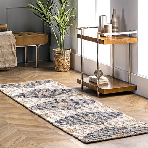 nuLOOM Hand Braided Marla Denim And Jute Diamonds Runner Rug, 2' 6" x 6', Off-white - color: Marla Off-white, size: 2'6" x 6' (Rectangular)