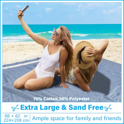 Oversized Turkish Beach Towel Blanket XXL Cotton Sandproof Towels Boho Woven Extra Large Big Sand Free Giant Throw Blankets Huge Quilt XL Picnic Camping Necessities Cloud For Adult Gifts Blue - color: Woven Dark Blue, size: Xxxl(88x82 In,224x208 Cm)