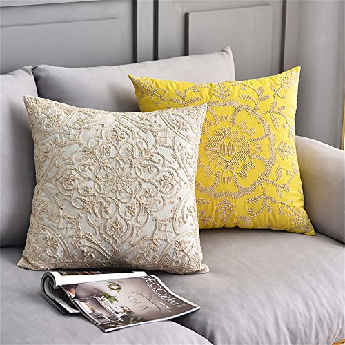 DOKOT Embroidery Throw Pillow Covers Square Cushion Case 100% Cotton with Zipper for Home Decorative 20x20 inches(50x50cm) Beige - size: 20" x 20" (Pack of 1)