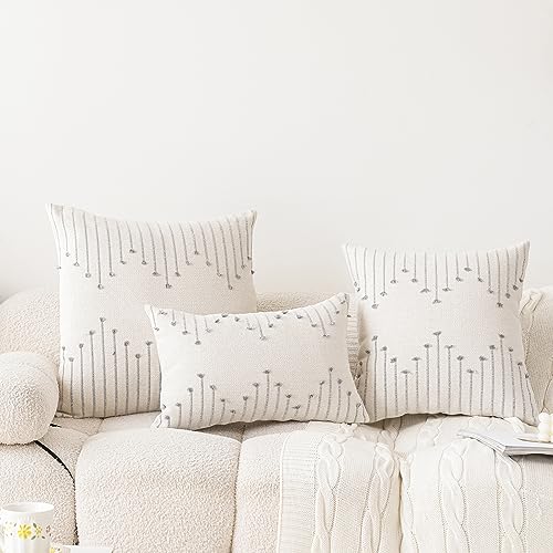LILEPOY Boho Throw Pillow Covers 12x20 Set of 2 Neutral Decorative Textured Cushion Case Farmhouse Pillowcase Modern Lumbar Pillow Covers for Sofa,Couch, Living Room,Beige and Grey - color: Beige and Grey, size: 20" x 12" (Pack of 2)
