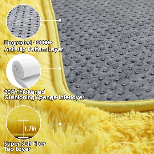 ONASAR Yellow Runner Rugs for Bedroom Living Room, Fluffy 2x6 Bedside Hallway Area Rug, Ultra Soft Plush Furry Faux Fur Non Slip Floor Carpet for Nursery Kids Dorm Closet Home Decor Aesthetic - color: Yellow, size: 2' x 6' (Runner)