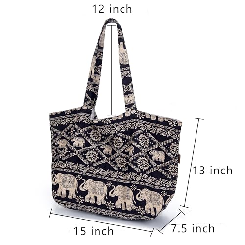 OPQRSTU Women Hippie Tote Hand Bag Large Capacity Bohemian Bag Portable Tourist Shoulder Bags - color: Black