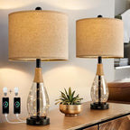 OYEARS 23" Table Lamps for Living Room Set of 2 Bedside Lamps for Night Stands Bedroom Lamps Farmhouse Rattan Boho Lamp Glass Nightlight End Table Lamp with USB C+A (Black),Two Light Points - color: Farmhouse Black