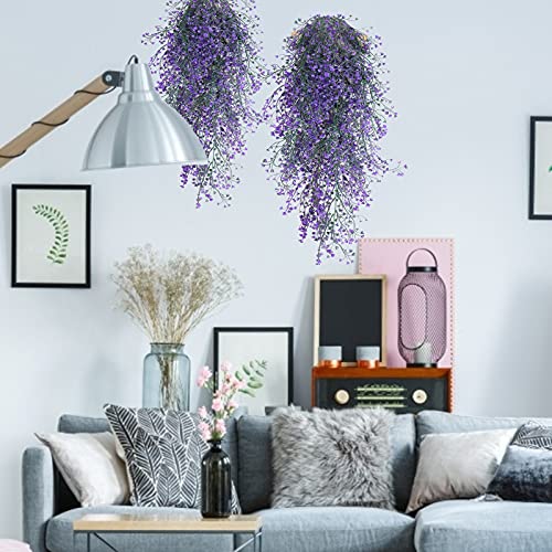 RECUTMS Vine Plant Fake 4 Pcs Ferns Plants Large Faux Artificial Hanging Plants Wall Plants Fake Ivy Room Decor Home Garden Wedding Party Indoor Outdoor Decorations(Purple 4P) - color: Purple